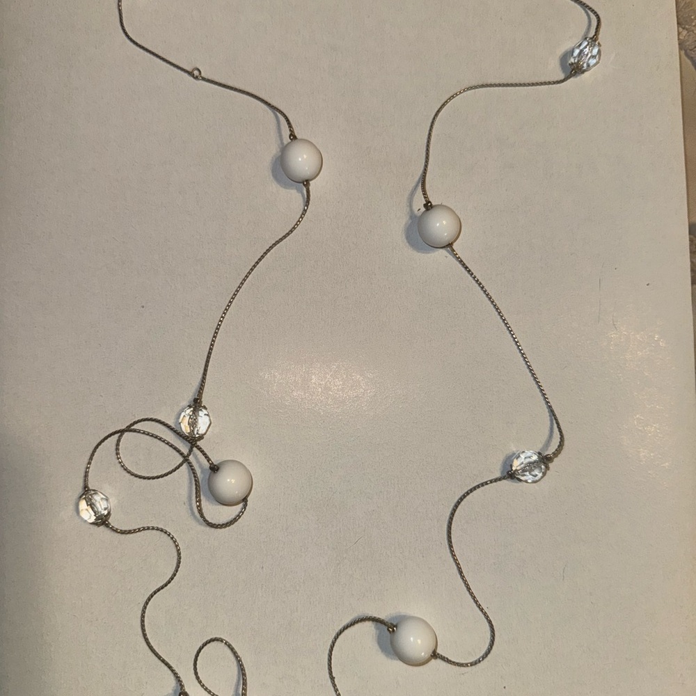 Elegant White and Silver Beaded Necklace